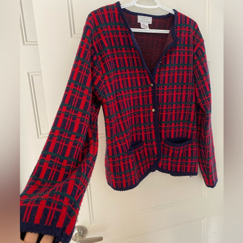 Eaton button down plaid cardigan vintage